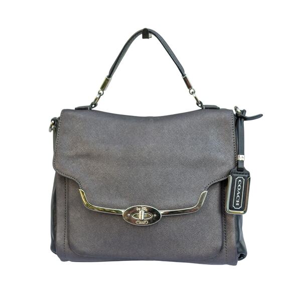 COACH 26274  Madison Small Sadie Flap Gray Saffiano Leather Satchel - Picture 2 of 7